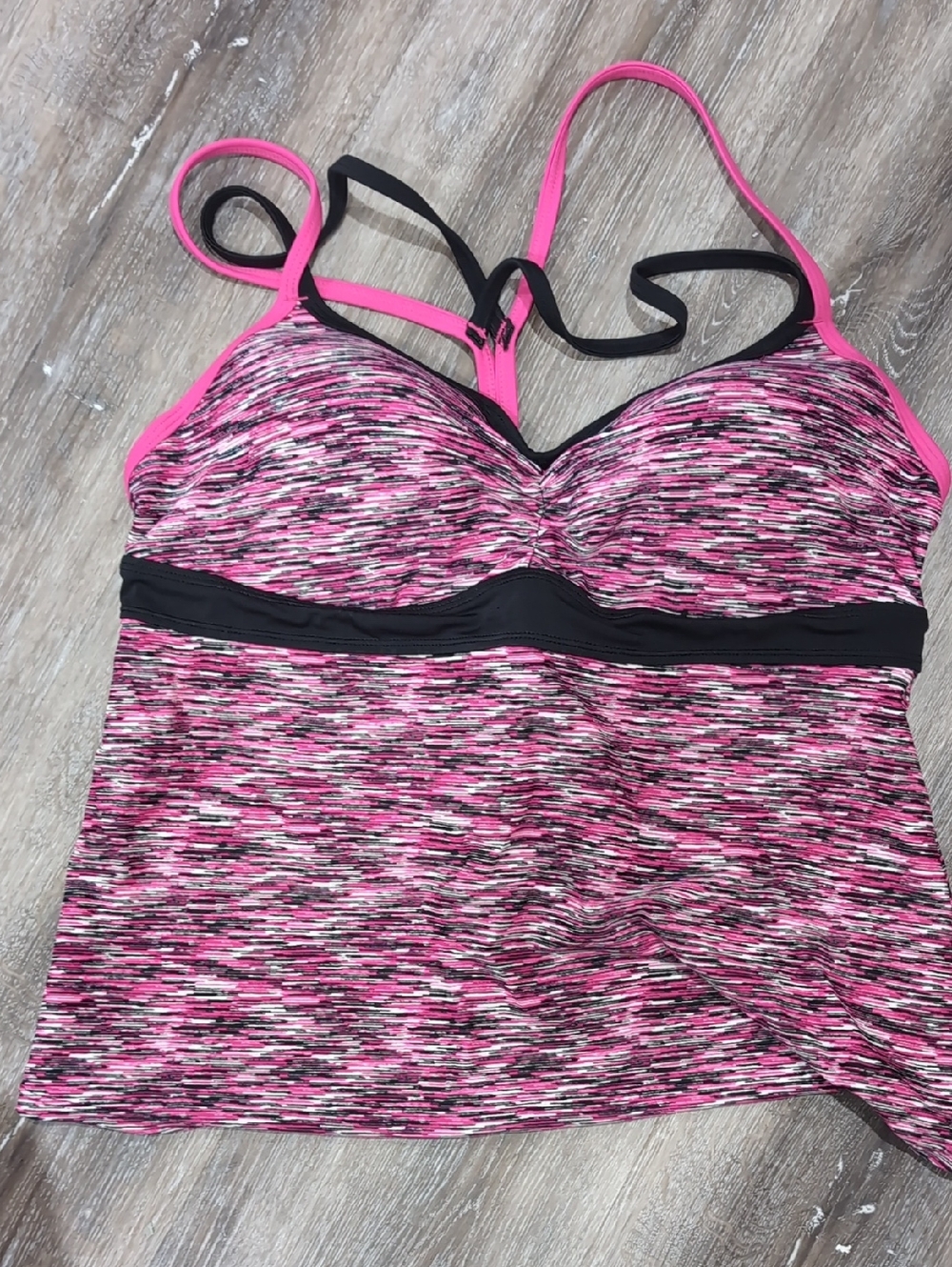 Tropical Escape Pink Space-Dye Tankini with Black Trim